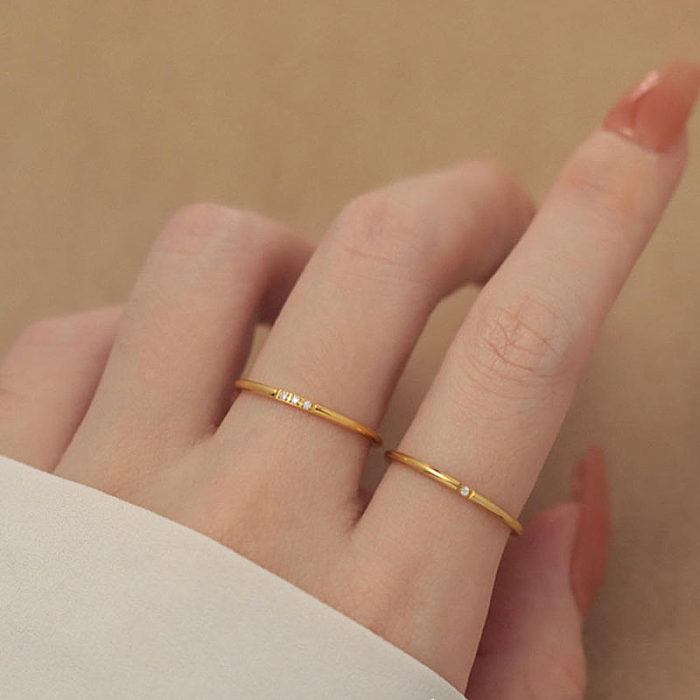 Simple Style Round Titanium Steel Inlay Zircon Rings