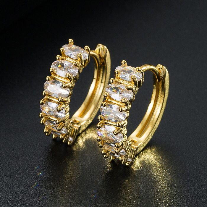 Brincos de zircão micro incrustados geométricos de cobre banhados a ouro da moda