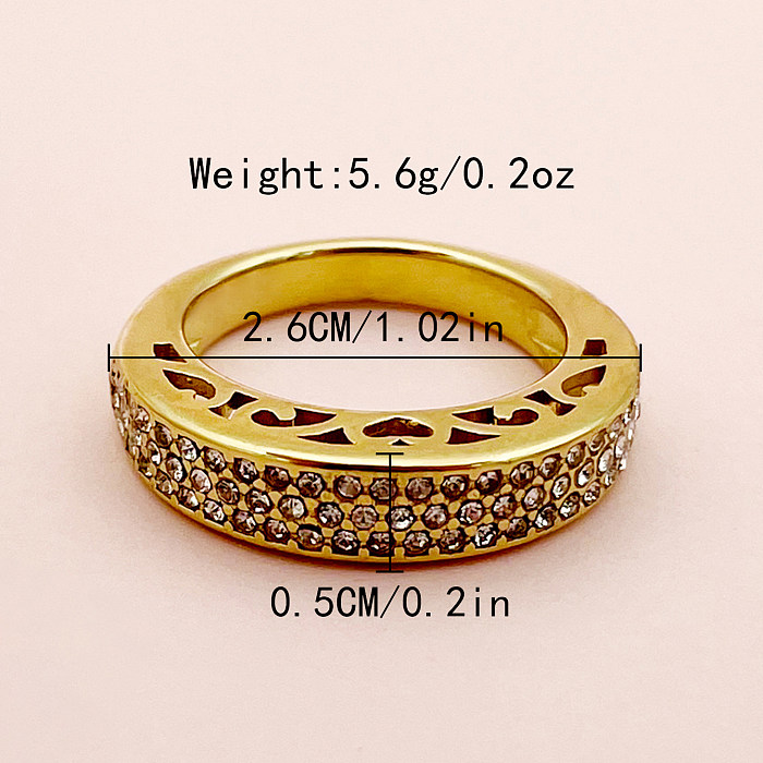 Simple Style Solid Color Stainless Steel Plating Inlay Rhinestones Gold Plated Rings