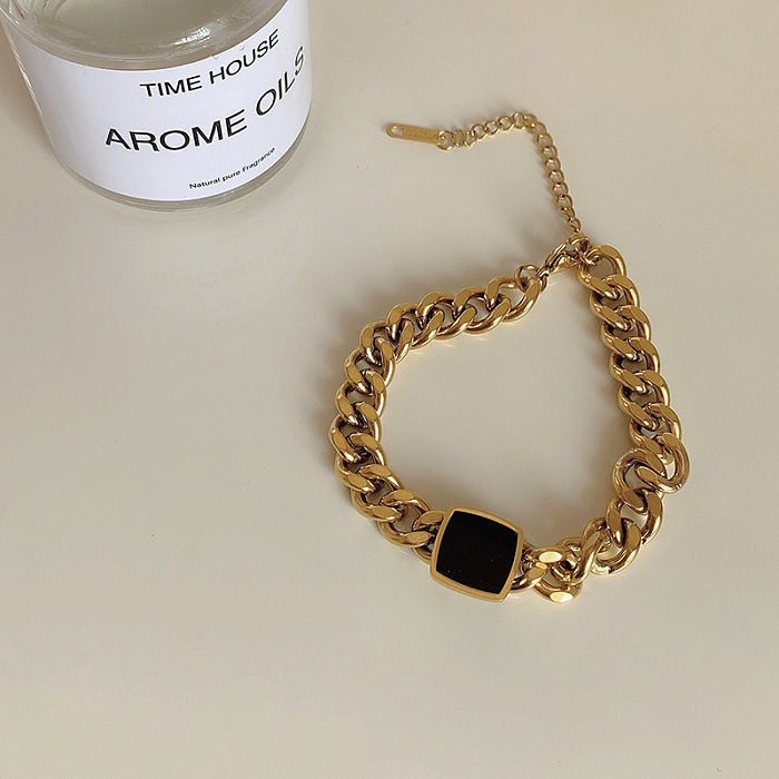 Mode carré titane acier incrustation pierres précieuses artificielles anneaux Bracelets collier