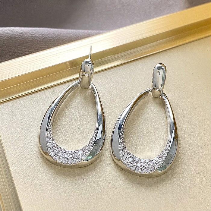 Boucles d'oreilles pendantes en cuivre et Zircon, 1 paire, Style Simple et exagéré, incrustation de gouttelettes d'eau
