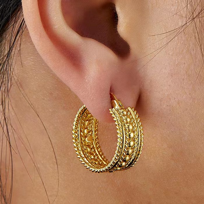 1 paire de boucles d'oreilles créoles en cuivre plaqué couleur unie, streetwear