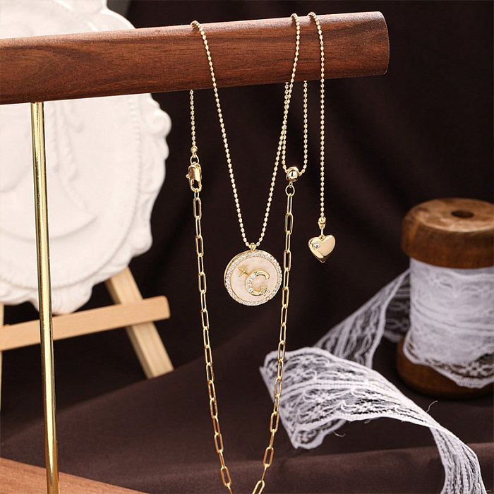 Collier pendentif en cuivre et Zircon, Style Vintage, étoile, lune, en vrac