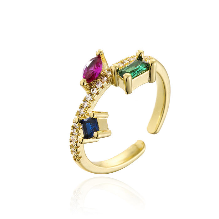 Fashion Geometric Copper 18K Gold Zircon Geometric Open Ring Female