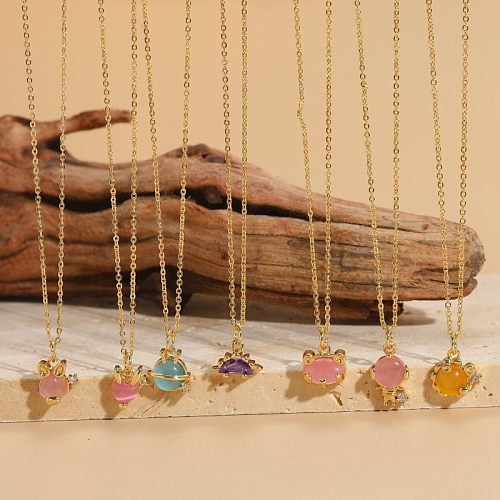Elegant Luxurious Classic Style Animal Copper 14K Gold Plated Opal Zircon Pendant Necklace In Bulk