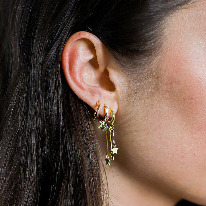 Estrelas simples e fivelas de orelha de lua moda brincos de cobre geométricos