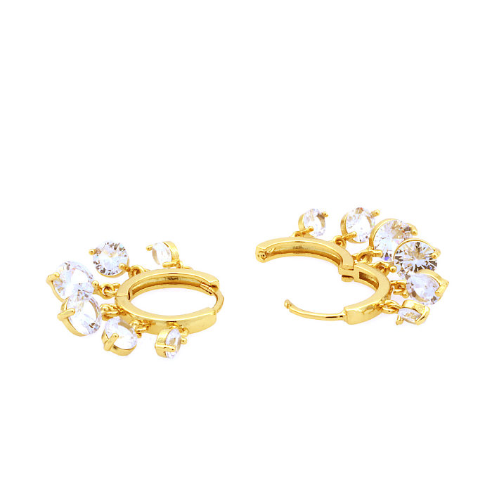 1 Pair Luxurious Shiny Round Inlay Copper Zircon 18K Gold Plated Earrings