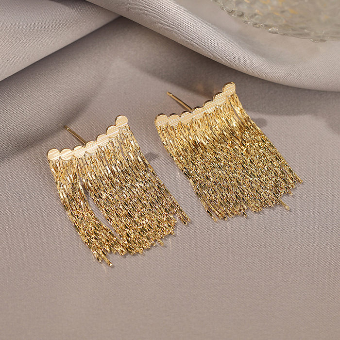 1 Pair Retro Tassel Plating Copper 18K Gold Plated Drop Earrings