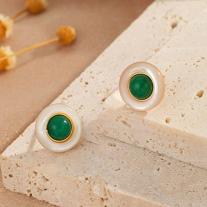 1 Pair Cartoon Style Cute Funny Eye Inlay Copper Natural Stone Ear Studs
