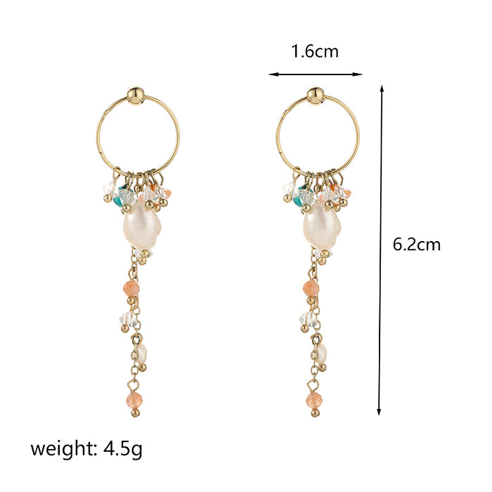 1 Pair Retro Exaggerated Tassel Chain Inlay Copper Freshwater Pearl Opal Zircon Drop Earrings