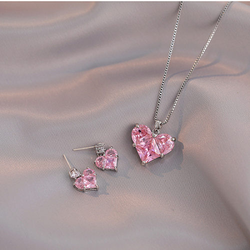 Conjunto de joyería de collar y pendientes de mujer con incrustaciones de acero de titanio con forma de corazón dulce