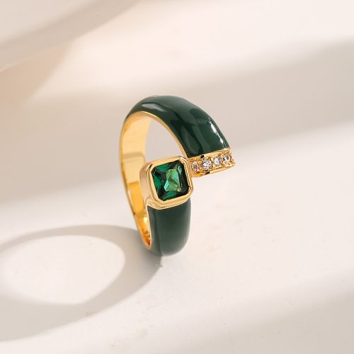Vintage Style French Style Modern Style Square Copper Criss Cross Plating Inlay Zircon 18K Gold Plated Open Rings