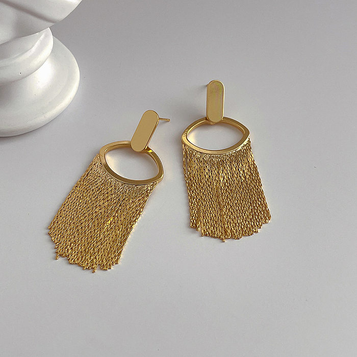 1 Pair Retro Geometric Copper Tassel Plating Drop Earrings
