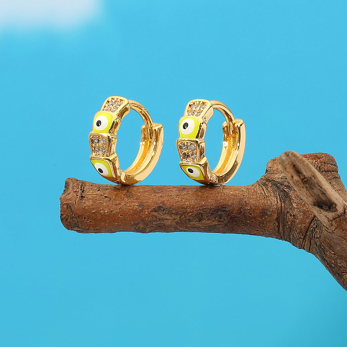1 Pair Casual Devil'S Eye Copper Enamel Plating Inlay Zircon Gold Plated Earrings
