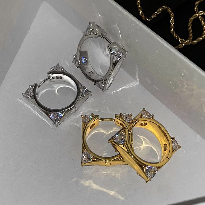 1 Paar künstlerische quadratische Überzug-Inlay-Creolen aus Kupfer mit künstlichem Diamant