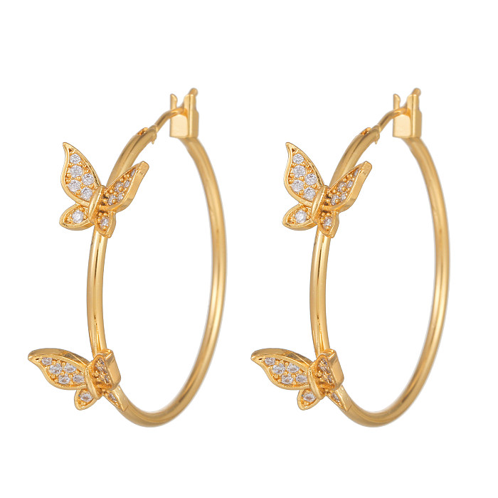 Fashion Butterfly Copper Gold Plated Zircon Hoop Earrings 1 Pair