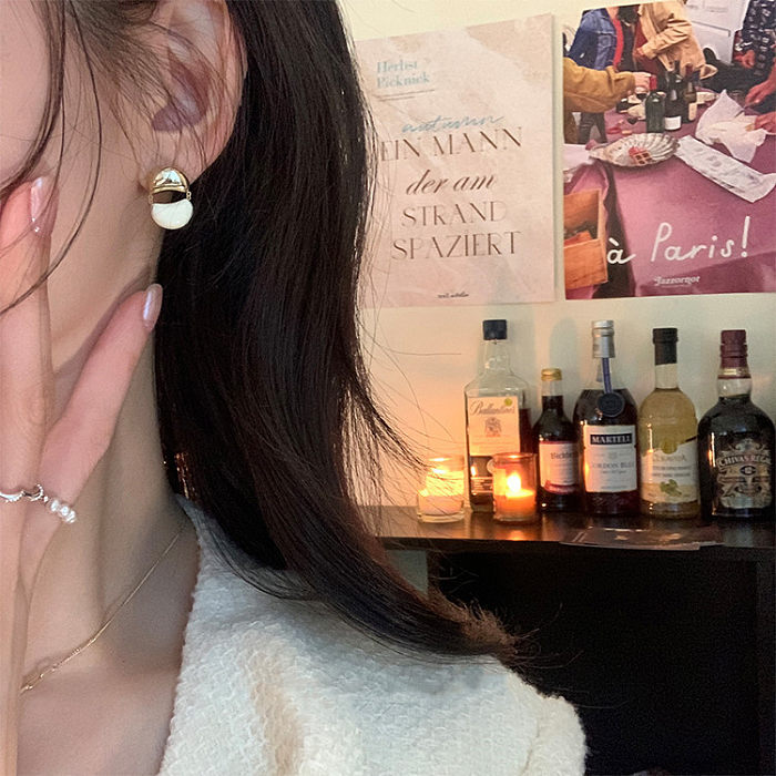1 Pair Retro Semicircle Enamel Copper Drop Earrings
