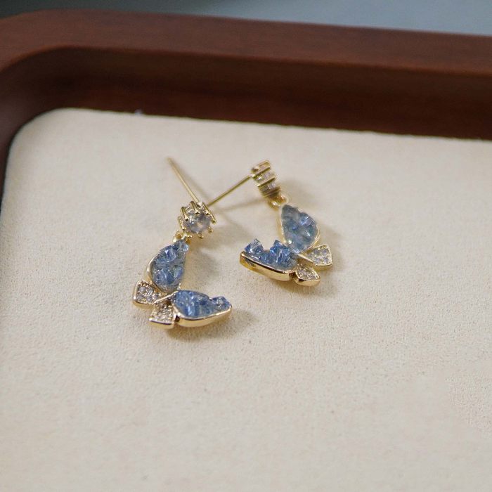 1 Pair Original Design Butterfly Copper Plating Inlay Artificial Gemstones Drop Earrings