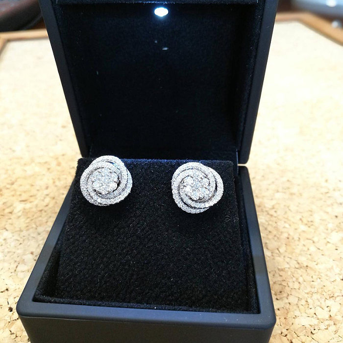 Fashion Flower Copper Inlay Zircon Ear Studs 1 Pair