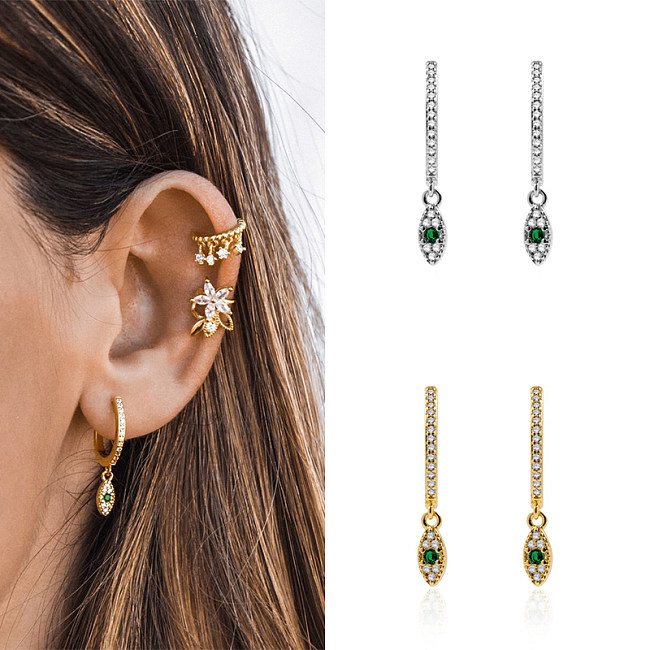 1 Pair Simple Style Devil'S Eye Plating Inlay Copper Zircon Gold Plated Drop Earrings