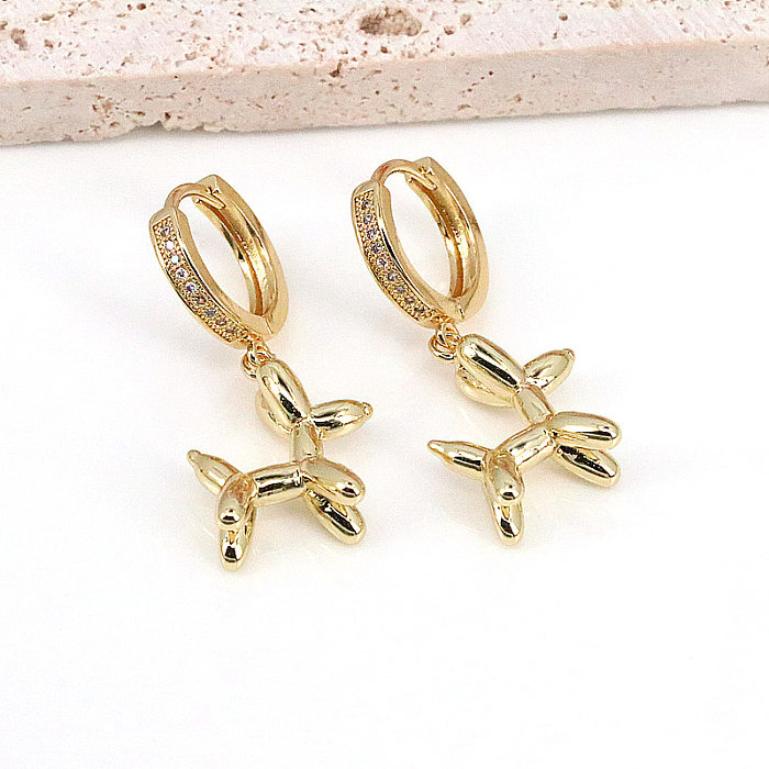 Cute Balloon Dog Micro-set Zircon Copper Hoop Ear Buckle Wholesale