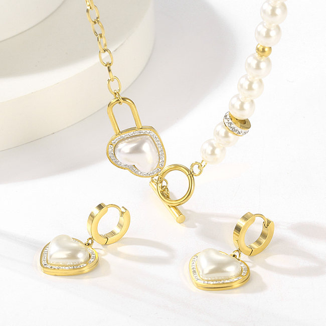 IG Style Simple Style Heart Shape Butterfly Titanium Steel Beaded Inlay Pearl Zircon Bracelets Earrings Necklace