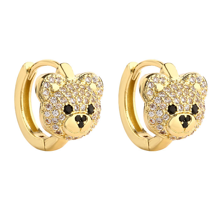 1 Pair Simple Style Bear Inlay Copper Zircon Earrings