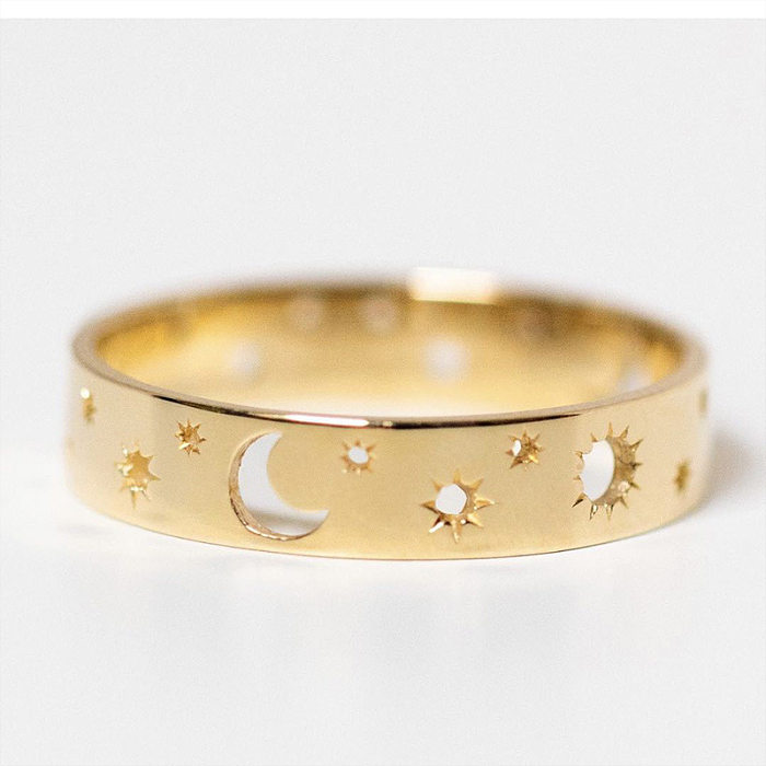 Novo simples anel oco de estrela e lua joias de cobre europeias e americanas