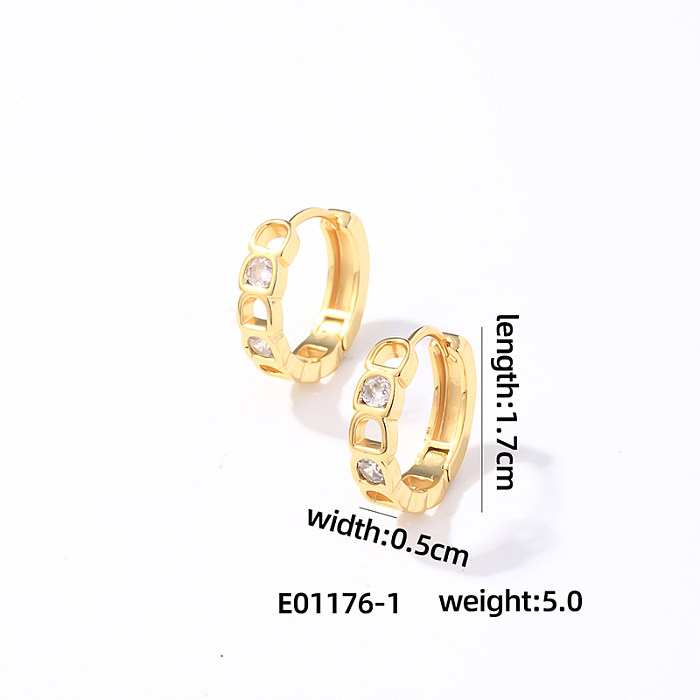 1 Pair Simple Style Round Plating Inlay Copper Zircon Gold Plated Earrings