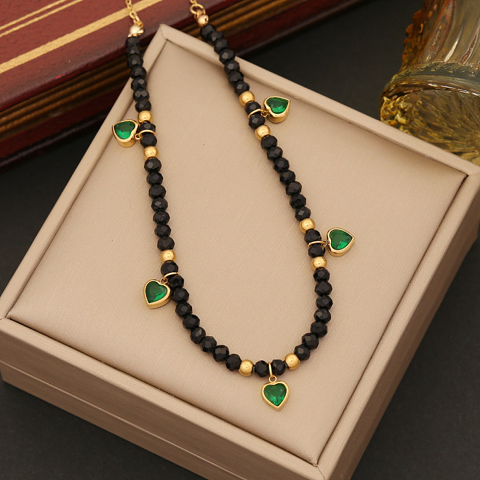 Elegant Retro Heart Shape Stainless Steel Beaded Inlay Crystal Bracelets Earrings Necklace