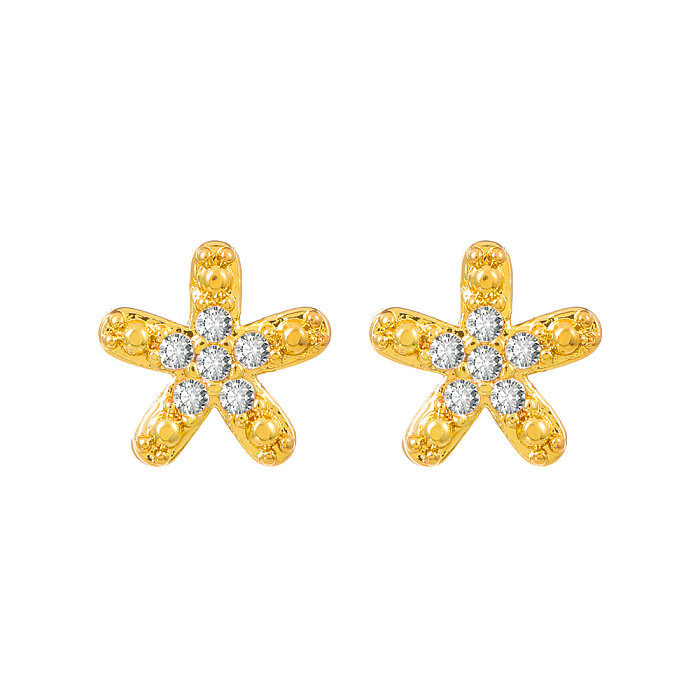 1 Pair Simple Style Flower Copper Plating Inlay Crystal Rhinestones Zircon 18K Gold Plated Gold Plated Silver Plated Earrings Ear Studs