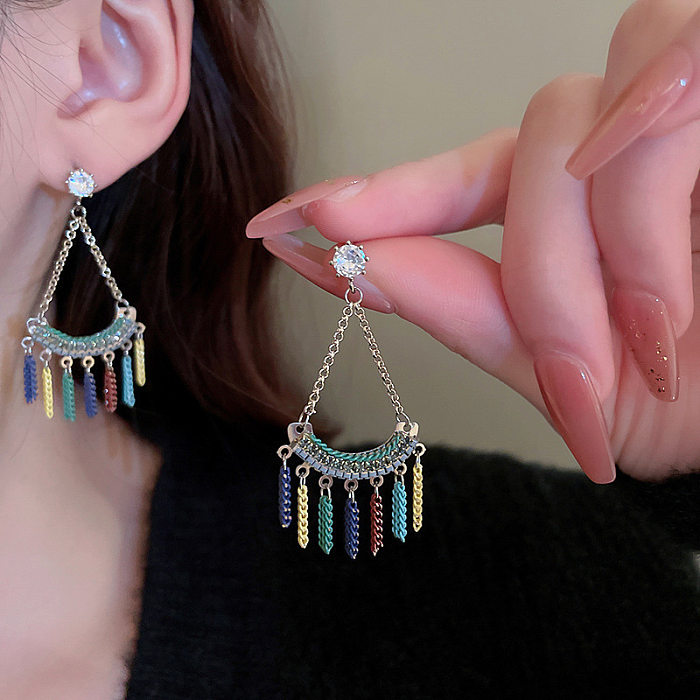 1 Pair Baroque Style Heart Shape Tassel Plating Inlay Copper Artificial Crystal Rhinestones Earrings