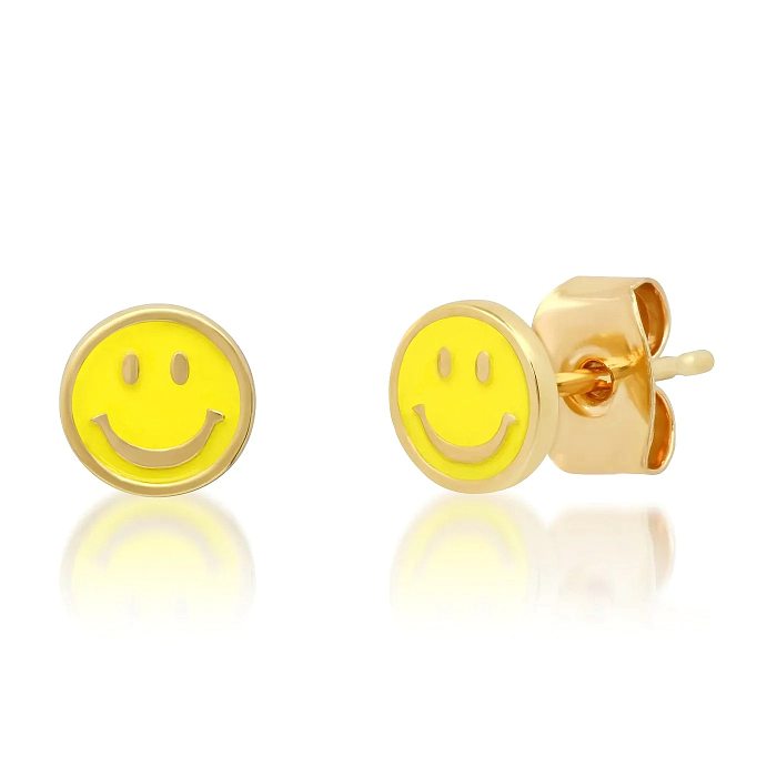 1 Pair IG Style Simple Style Smiley Face Epoxy Copper Ear Studs