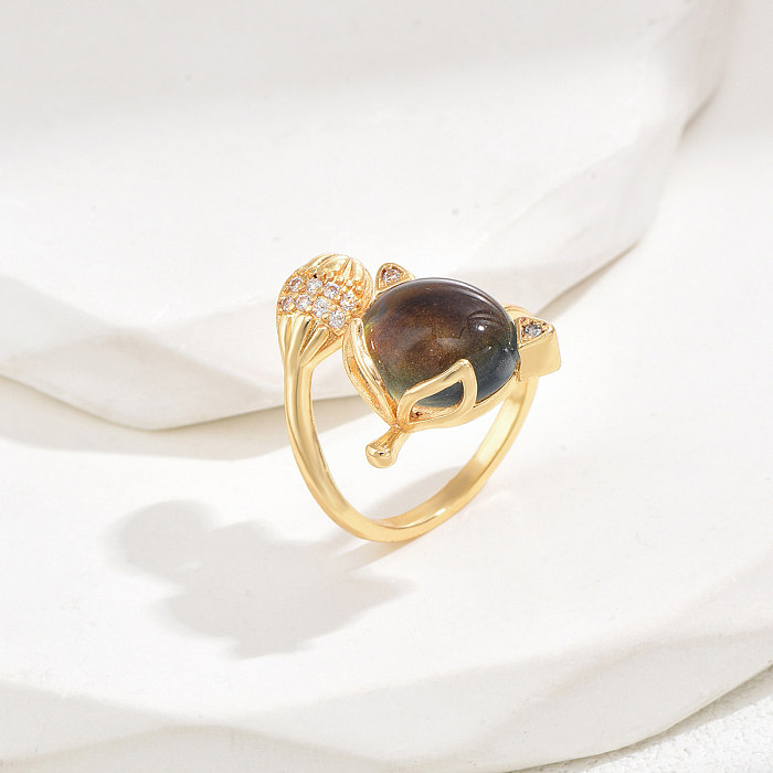 Elegante estilo moderno bonito animal incrustação de aço inoxidável pedras preciosas artificiais anéis banhados a ouro 18K