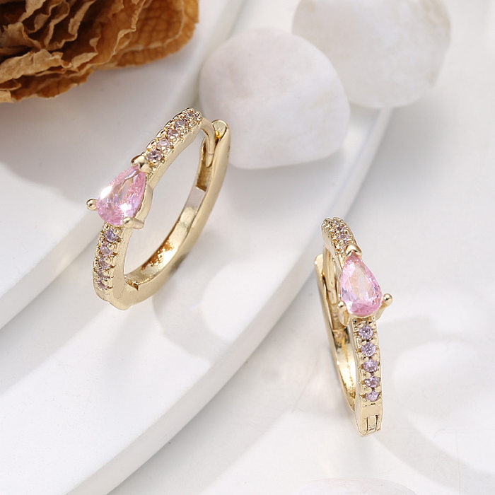 Fashion Water Droplets Copper Inlay Zircon Earrings 1 Pair