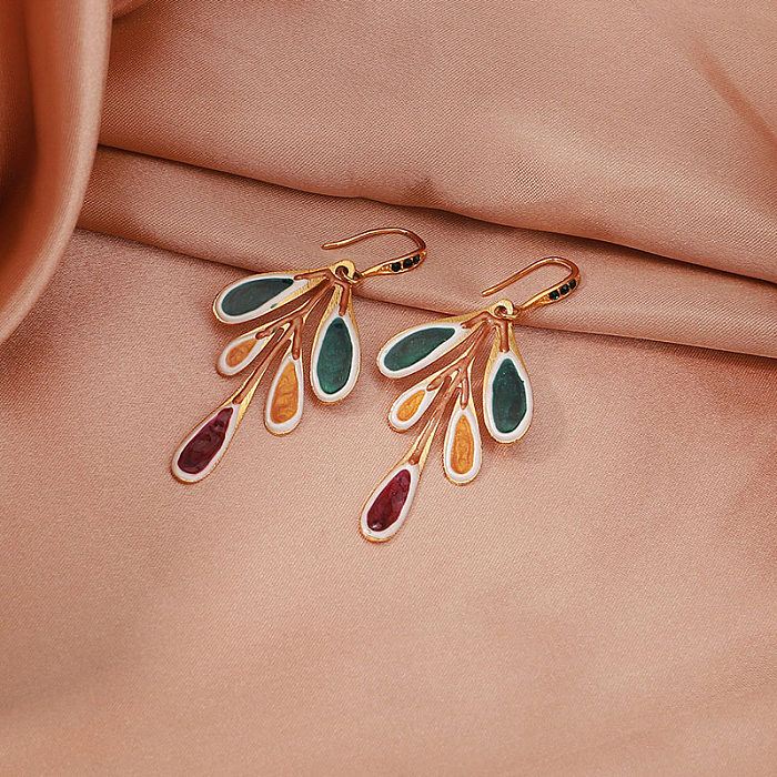 1 Pair Elegant Artistic Streetwear Irregular Leaf Painted Plating Copper 18K Gold Plated Drop Earrings