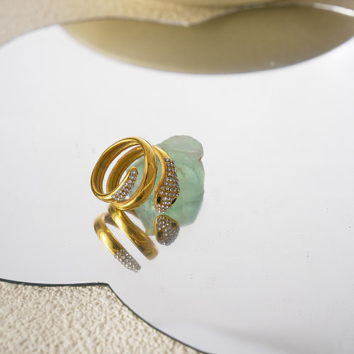 Atacado estilo simples bloco de cores revestimento de aço inoxidável incrustado anéis de diamante banhados a ouro