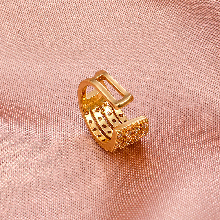 Retro Micro-set Zircon Women's Fashion Wide Geometric C-shaped Copper Ear Clips
