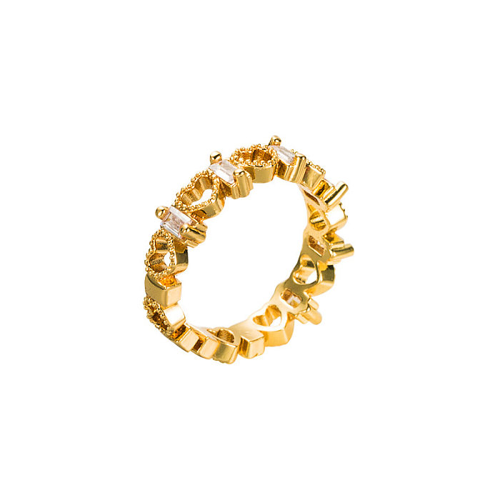 Kupfer vergoldeter hohler herzförmiger offener Ring Hipster-Paarring