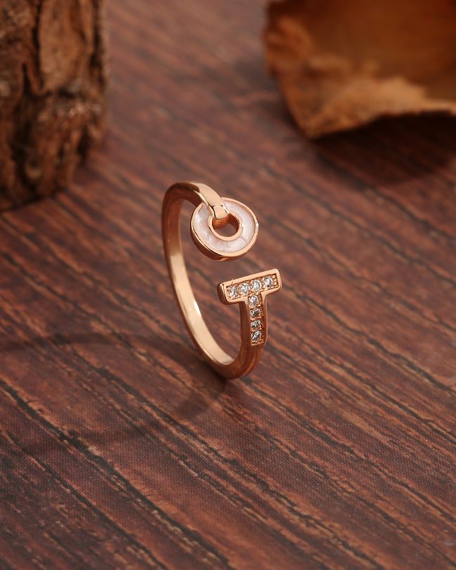 Basic Simple Style Letter Copper Plating Inlay Zircon 18K Gold Plated Open Rings