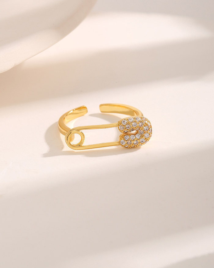 Trombone de Style moderne et Simple, placage de cuivre, incrustation creuse en Zircon, anneaux ouverts plaqués or 18 carats