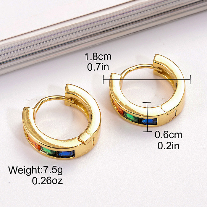 1 Pair Shiny Solid Color Plating Hollow Out Inlay Copper Zircon Hoop Earrings