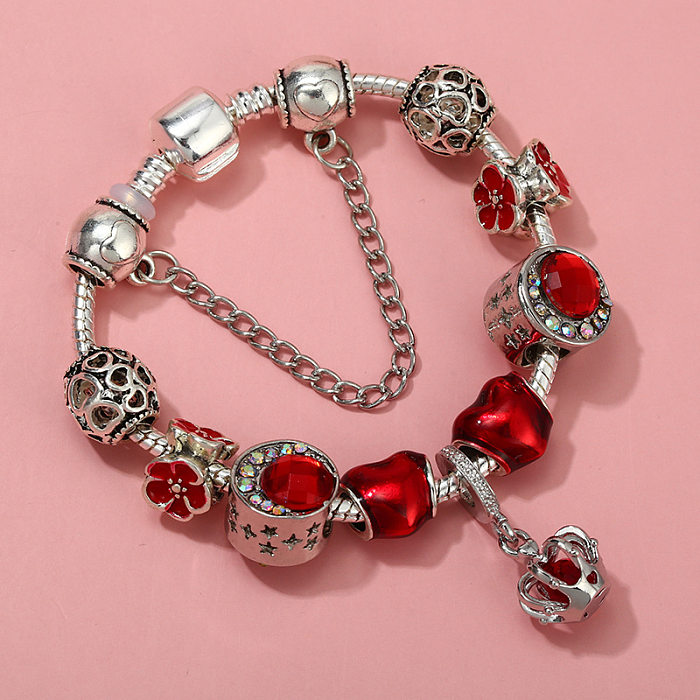 Bracelets de placage en émail de cuivre en forme de coeur de lettre rétro