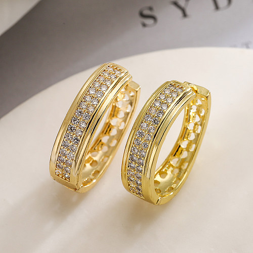 1 Pair Simple Style Commute Round Plating Inlay Copper Zircon 18K Gold Plated Earrings