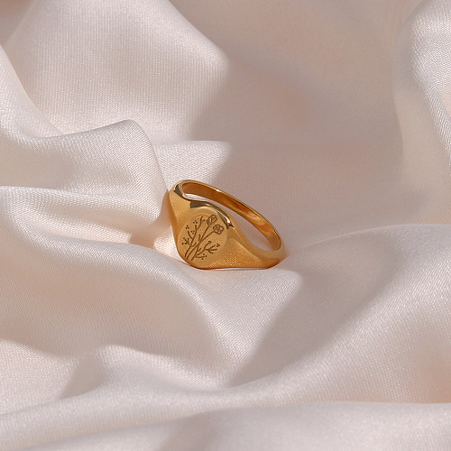 Anéis de aço inoxidável com flores da moda Anéis de aço inoxidável banhados a ouro