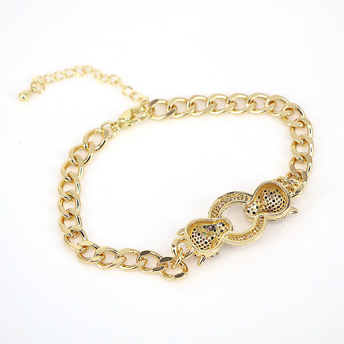 Kupfer vergoldetes Leoparden-Anhänger-Mode-Zirkon-Halsketten-Armband-Set
