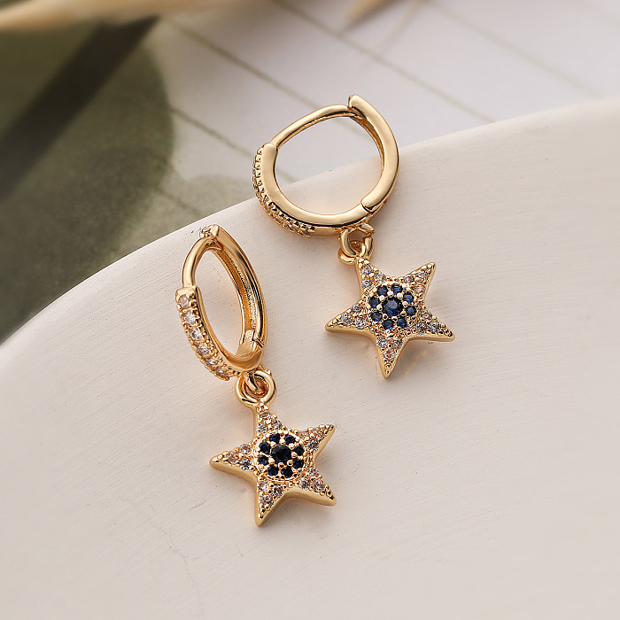 1 Pair Simple Style Commute Star Plating Inlay Copper Zircon 18K Gold Plated Drop Earrings