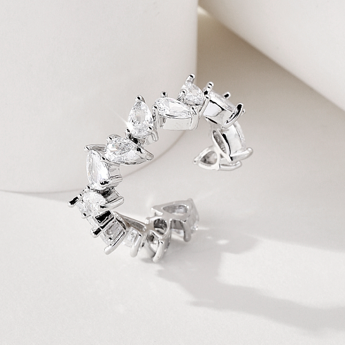 Elegant Luxurious Wedding Leaves Wings Grain Copper Plating Inlay Zircon Open Rings
