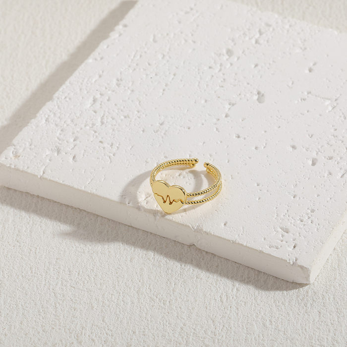 Commute Heart Shape Copper Asymmetrical Plating Inlay Zircon 14K Gold Plated Open Rings