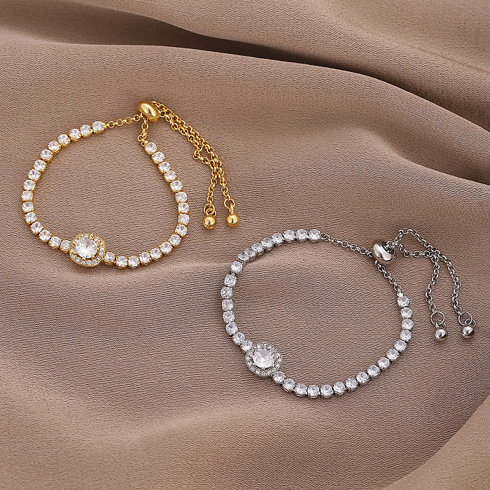 Bracelets ronds en cuivre avec incrustation de zircon de style simple